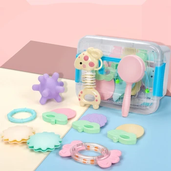 

Baby Rattles Teethers Set Musical Toy Set with Storage Box Early Educational Toy Gift for Baby Toddler Baby Molar Stick