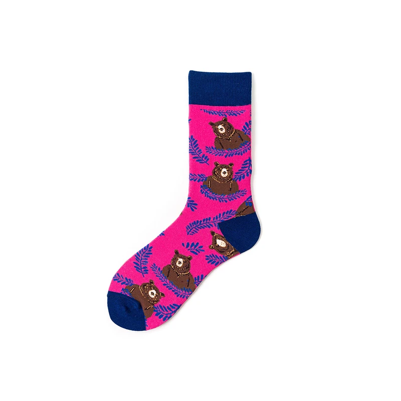 1 пара зимних забавных носков унисекс для мужчин и женщин хлопковые спортивные носки с фруктами, животными, оленями, леопардом, медведем, арбузом, гамбургером - Цвет: D