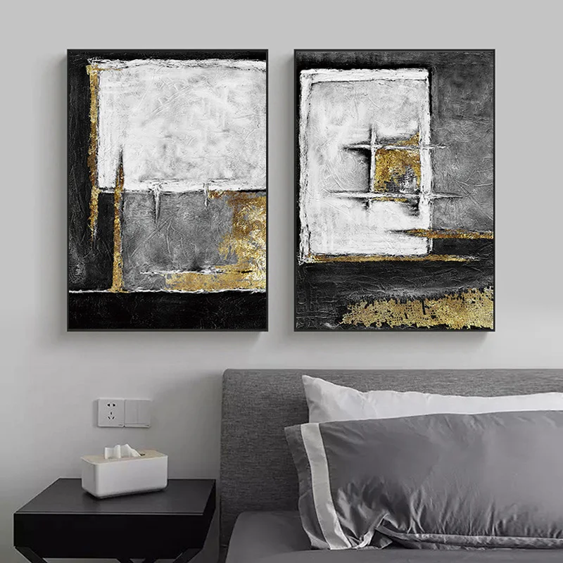 Modern Abstract Black and Golden Wall Art Canvas Painting Retro Industrial Style Picture for Living Bedroom Home Decoration | Дом и сад