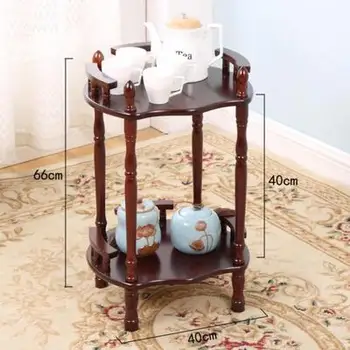 

New Modern Chinese Solid Wood Coffee Table Multipurpose Shelf Flower-shaped Brown Double-layer Rack Side Corner Shelf Tea Rack