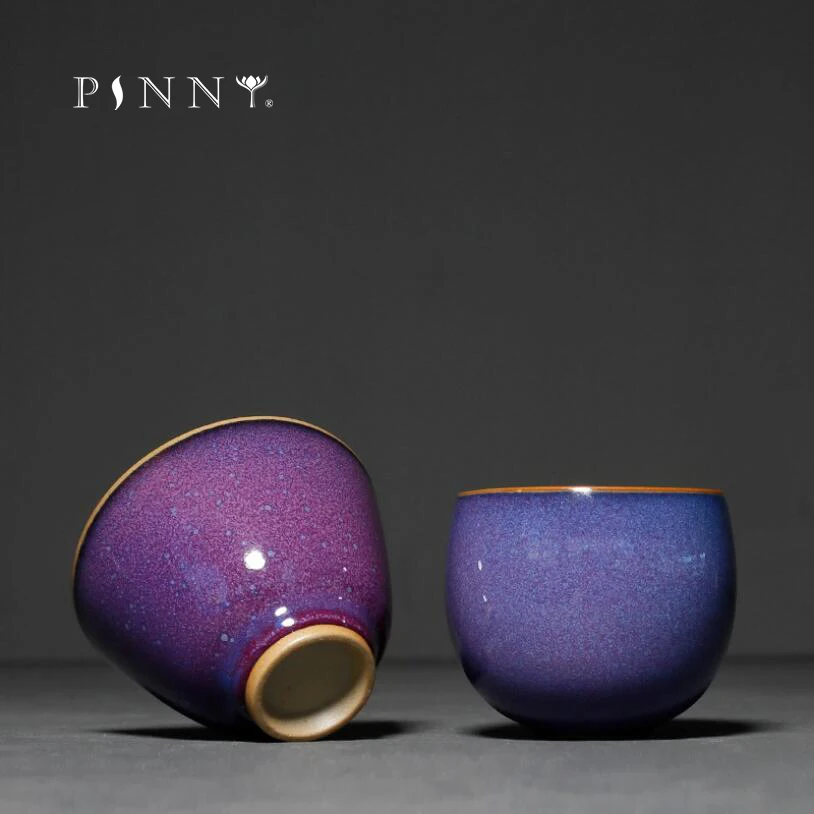 PINNY 110ML Glaze Purple Ceramic Kung Fu Teacup Pigmented Traditional Chinese Drinkware Retro Tea Bowl