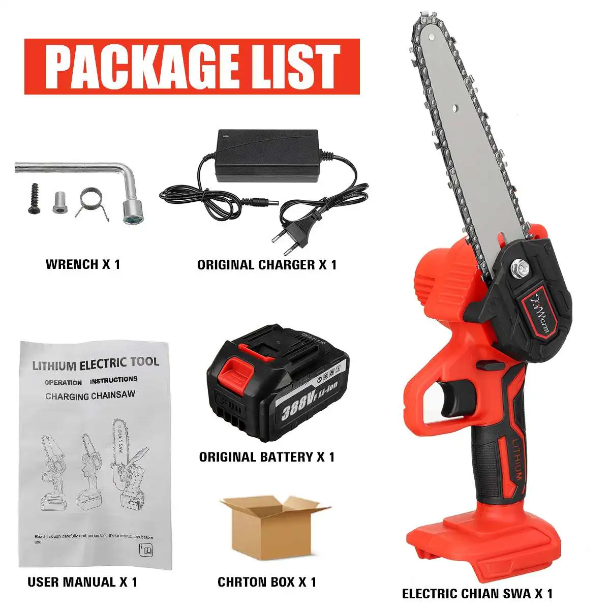 6 Inch 388Vf 3000W Electric Chain Saw 