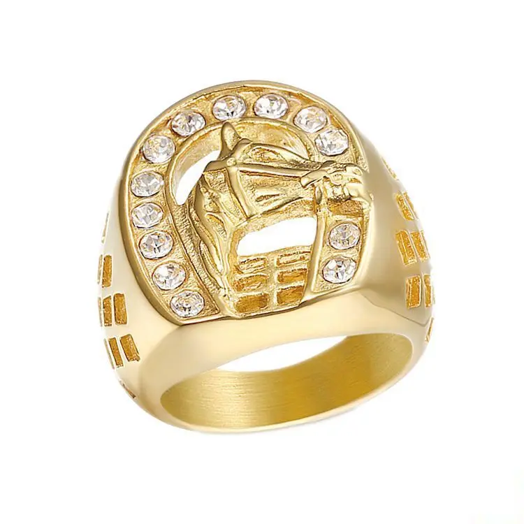 New Creative Titanium steel Hollow Horse Head Set with Zircon Ring Racing Club Men's |
