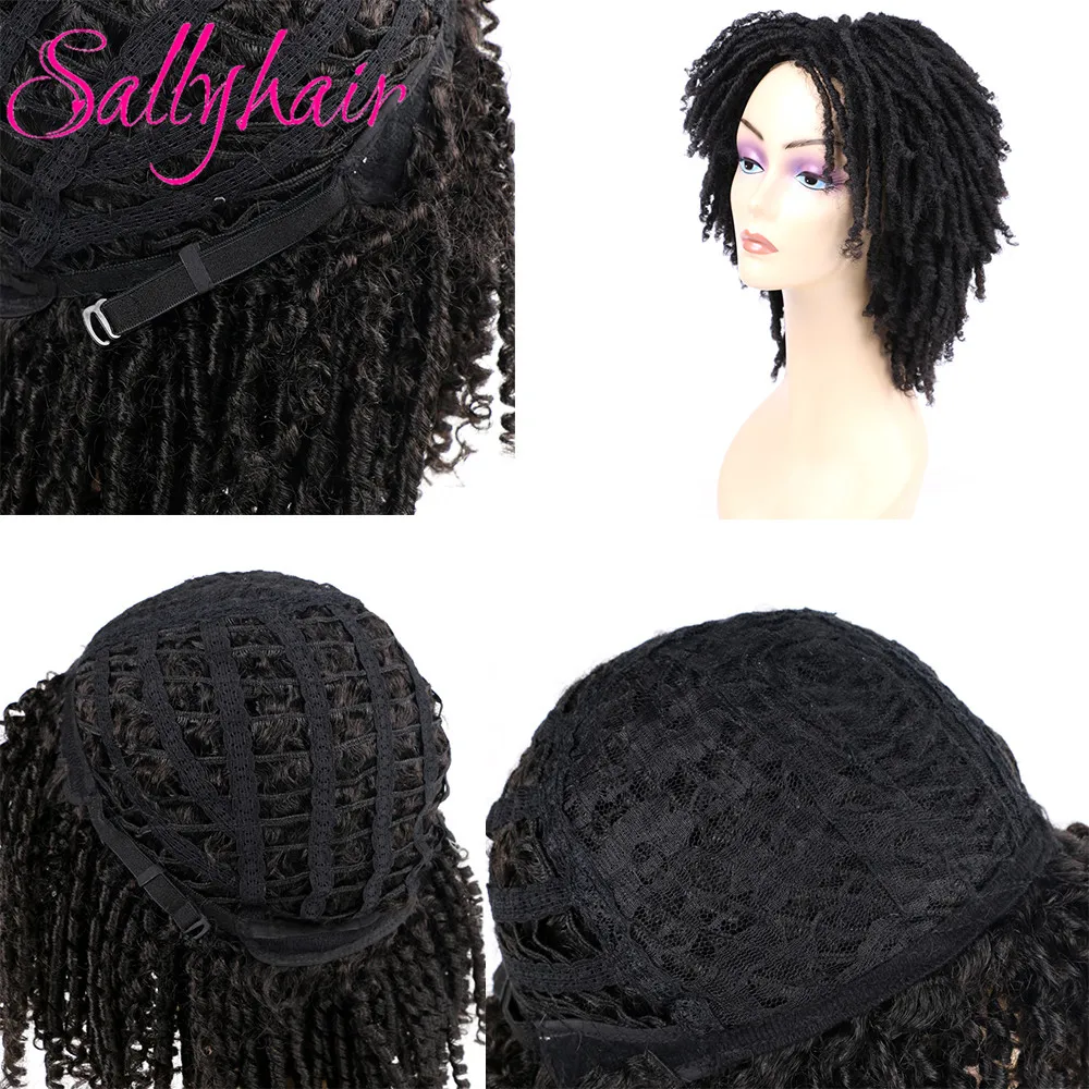 Dreadlock Hair Wig for Black Woman 14 inch Black Ombre Burgundy Brown Color Short Curly Faux Locs Braids Wigs (12)