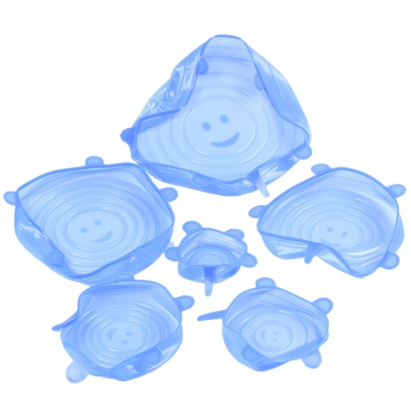 Силиконовые эластичные крышки 6 упаковок разного размера растягивающиеся пищевые крышки для чашек, горшков, банок, мисок, посуды, кружек, банок