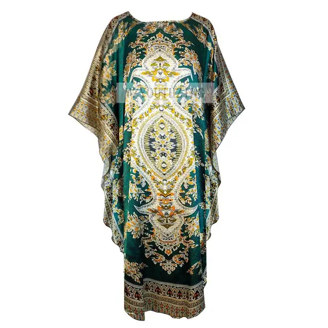 Chinese Vintage Print Lady Robe Dress Nightgown Summer Nightdress Sleepwear Women Satin Rayon Nightwear Bath Gown One Size Style 3