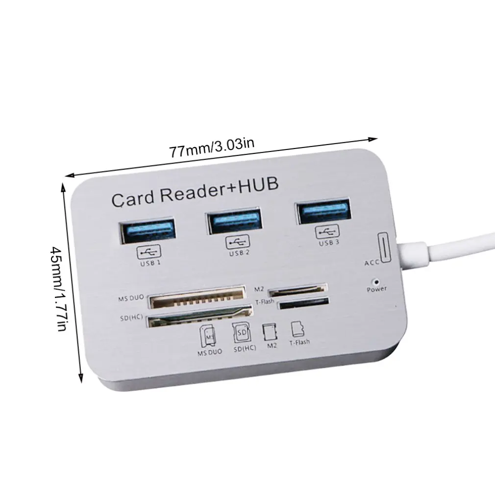 Портативный Размеры Алюминий 3 Порты и разъёмы USB 3,0 концентратор MS SD M2 TF Multi-In-1 устройство чтения карт памяти адаптер конвертер разъем