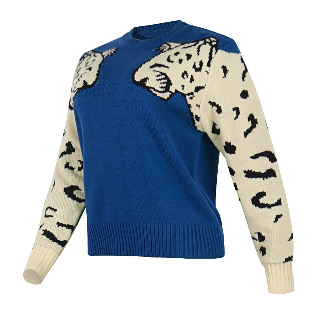 CHAMSGEND Women Patchwork Leopard Knitting Pullover Casual O-Neck Autumn Winter Thick Cashmere Tops Loose Sweater 1001