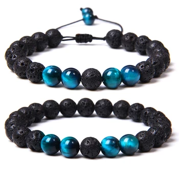 

Vintage 2pcs Men Bracelet 8mm Natual Stone Tiger Eye Beads Bracelet Round Onyx Beaded Adjustable Bracelet Jewelry Women Men