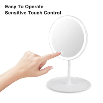 

Pink White Makeup Mirror With LED Light Touch Screen 90 Degree Rotation Adjustable Table Makeup Mirrors Home Travel