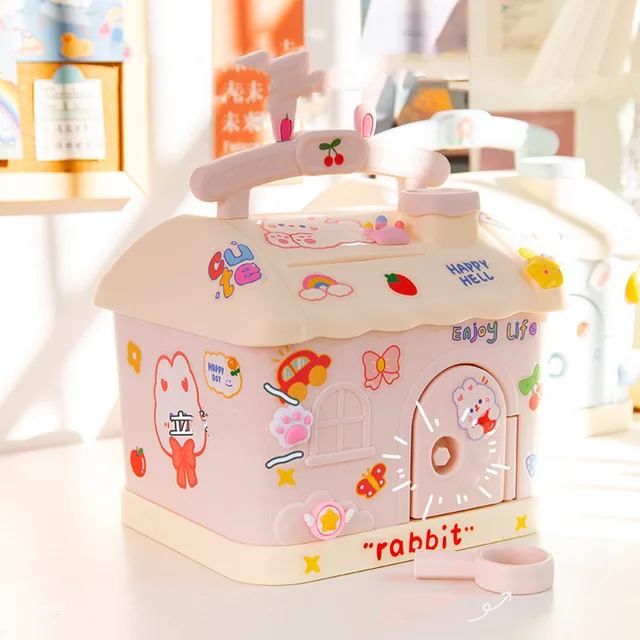 Unique Creative DIY Large House Piggy Bank PVC Unbreakable Money Saving Pot Coin Banks Coin Box With Key Gift Toy For Kids 5