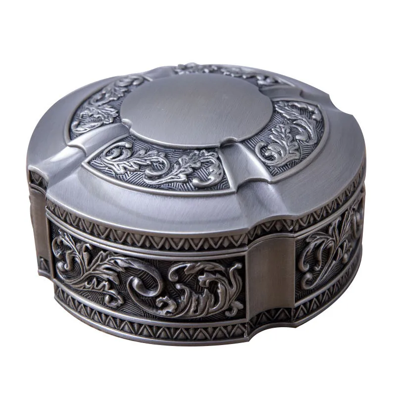 Creative Round Shape Jewelry Box Retro Metal Treasure Chest Trinket Keepsake Gift Box for Women and Girls Household Decorative