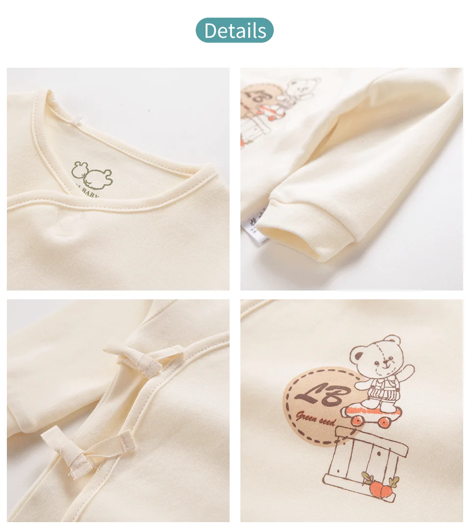 2 Set Newborn Baby Kids Sleepwear Pajamas Unisex Sleep Apricot Cartoon Bear Soft Cotton Long Sleeve Top Pants