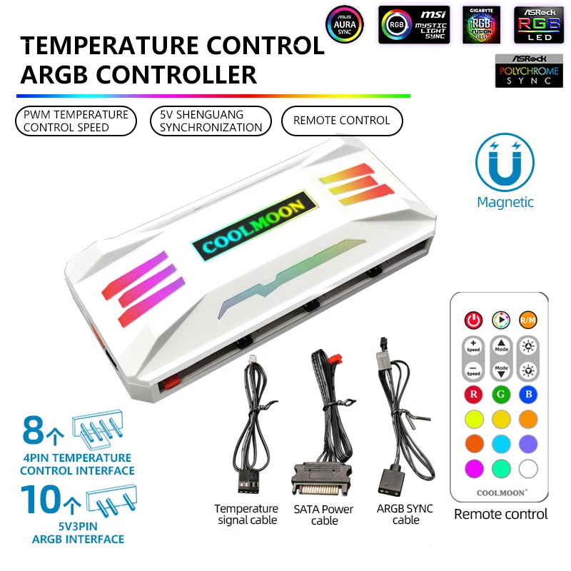 Controle Remoto sem Fio Chassis Fan Hub P-argb Controller 4-pin Controle de Temperatura Pwm 5v 3-pin Sincronização - Imagem 4