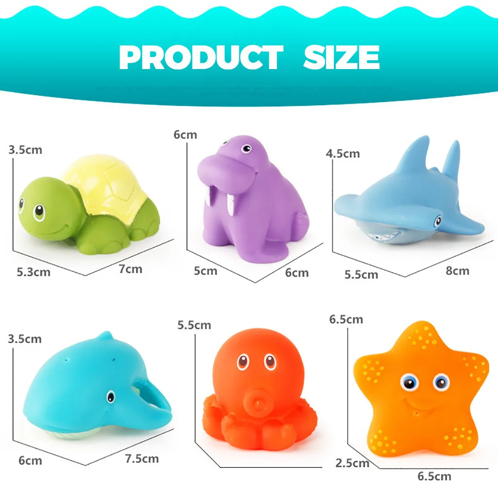 Детские игрушки для ванной Симпатичные Новые забавные игрушки для плавания 7 шт. морских игрушки для животных, комплект, горячая вода может изменить Цвет Y927