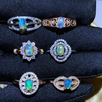 

MeiBaPJ 6 Styles Natural Colorful Opal Gemstone Flower Ring for Women Real 925 Sterling Silver Charm Fine Wedding Jewelry