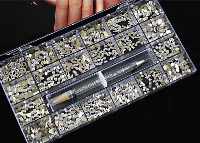 Multi Nail Rhinestones Kit Flatback 240pcs Alloy Charms (Neon,Pink,AB,Blue) Glass Jewelry Nail Art Crystal Box 2022