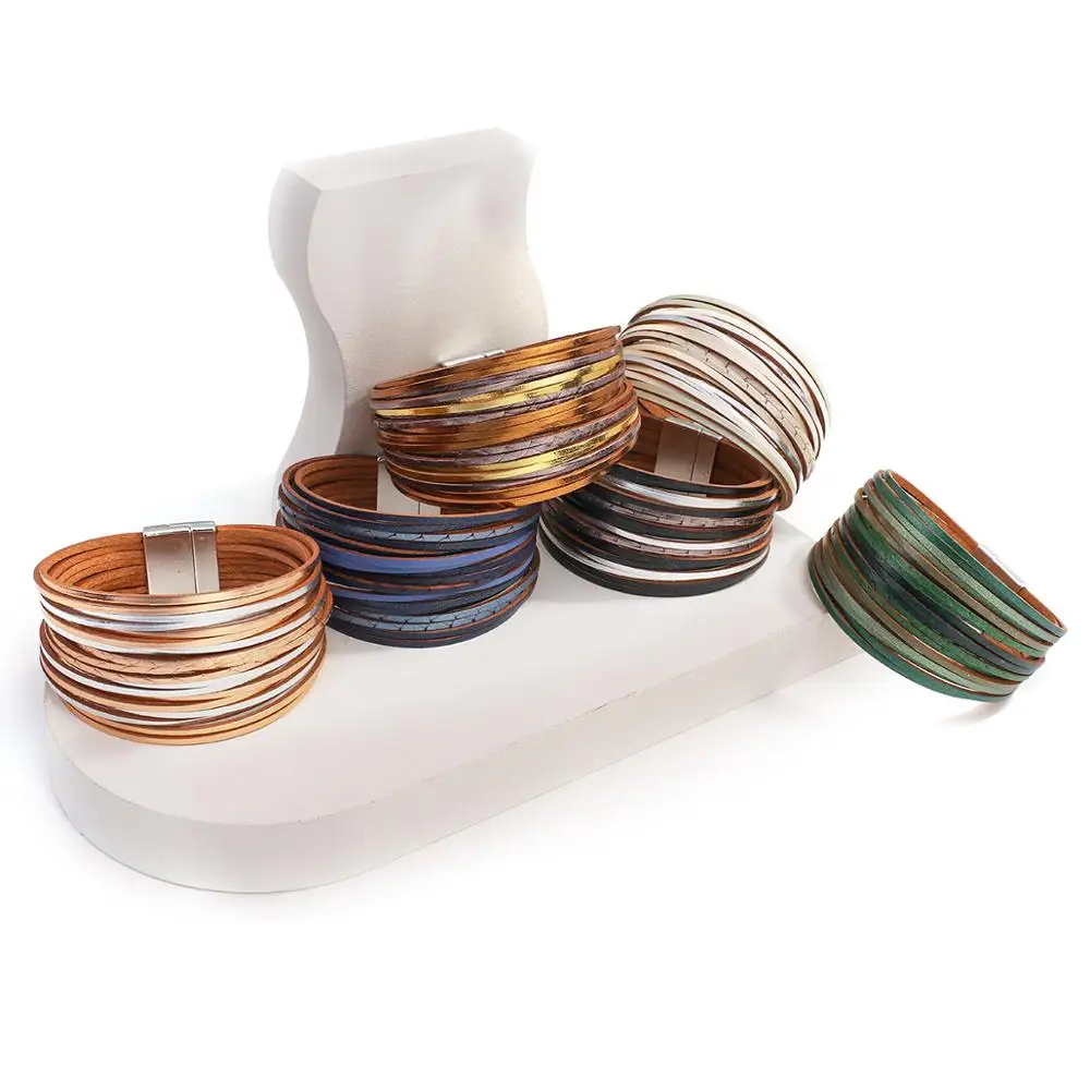 Boho Thin Strip Multilayer Leather Bracelets for Women Men Fashion Multicolor Shred Wrap Bracelet Simple Unisex Jewelry Leather Bracelet