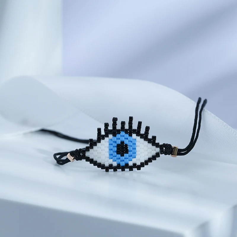 

Yhpup Trendy Personality Indai Boho Devil's Eye Bracelet Japanese Rice Beads Handmade Adjustable Bangles for Women Jewelry 2019