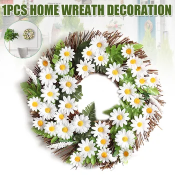

Newest Simulation Flower Wreath Door Wall Hanging White Small Sun Flower Wreath Garland for Bar Mall Party Home Chirstmas Decor