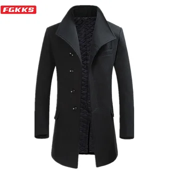 

FGKKS Winter New Wool Blend Coats Men Quality Brand Men's Fashion Luxurious Wool Overcoat Solid Color Casual Wool Coat Male