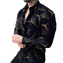 

Stylish Buttoned Shirt Long Sleeve Streetwear Loose Lapel Top Shirt Men Shirt Printed Top
