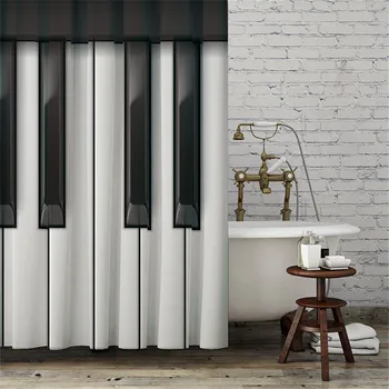 

High Quality Black And White Piano Keys Shower Curtains Bath Products With Hooks Bathroom Decor Waterproof Fabric douchegordijn