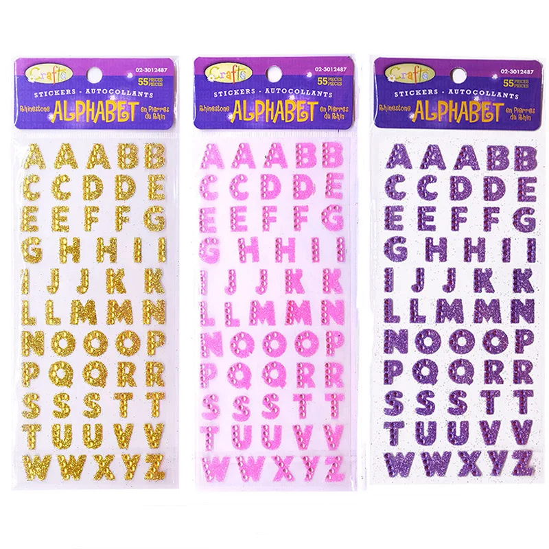 3Pcs/Lot Glitter Crystals Alphabet Letter Stickers DIY Handmade Scrapbooking Sticker Self Adhesive A-Z English Words Sticker 