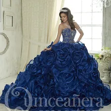 Роскошное бальное платье с кристаллами и бисером, Королевский синий цвет, Милая юбка с оборками, 16 платьев, Vestidos De 15 Anos