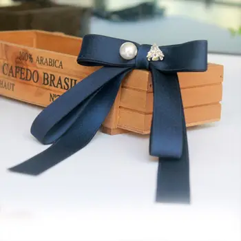 

Vintage Long Ribbon Bow Tie Brooch Triangle Rhinestone Faux Pearl Collar Pins 449F