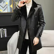 Новая мода мужской плюс бархат толстый средней длины кожаный зимний Корейский тонкий кожаный пиджак Мужская одежда