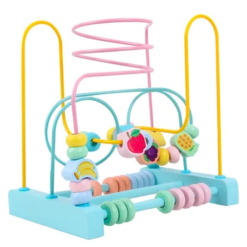 

Children Wooden Macaron Color Three-Line Fruit Bead-Stringging Toys Baby Early Educational Toys Parent-child Interaction Game