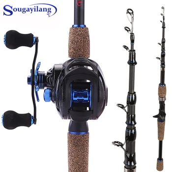 

Sougayilang 4 Sections 1.8m 2.1m 2.4m Casting Fishing Rod and Baitcasting Reel Combo Lure Rod Set Fishing Tackle De Pesca