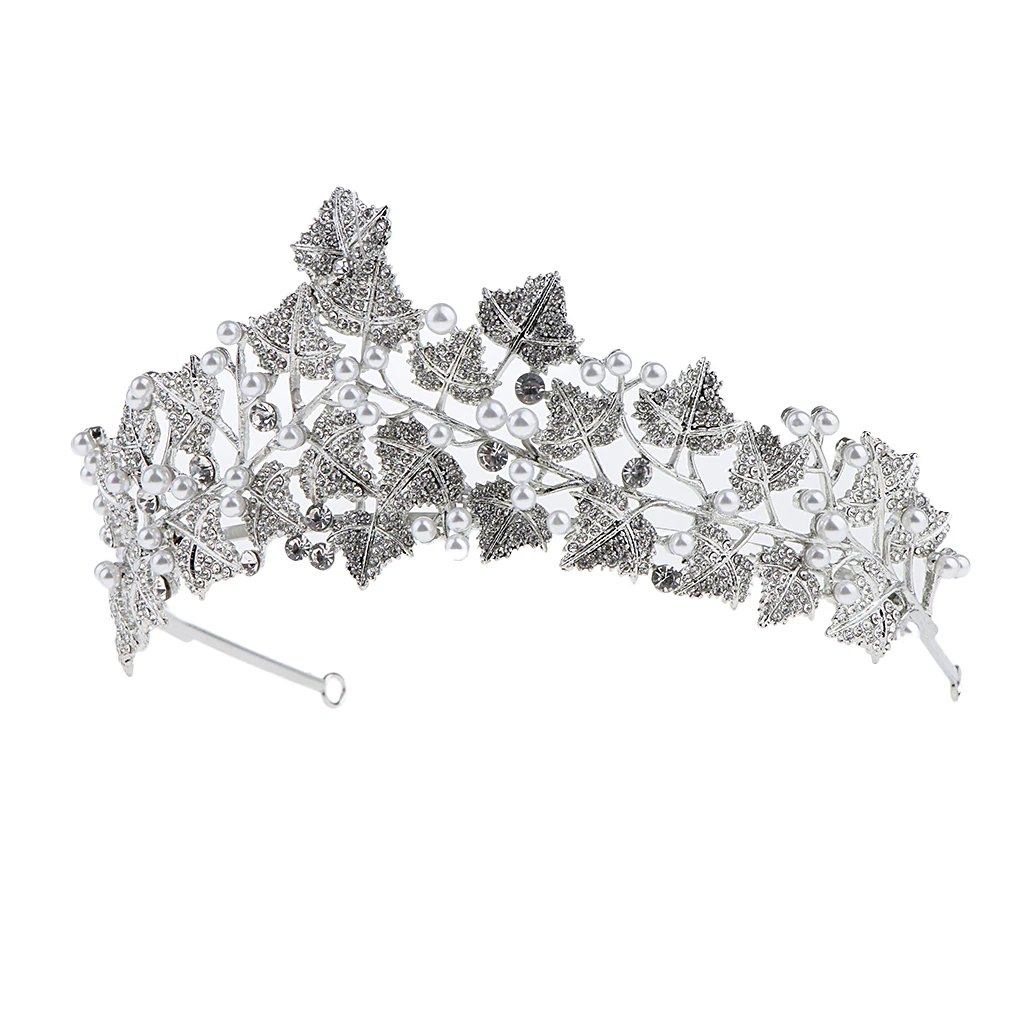 Elegant Leaf Rhinestone Wedding Party Crown Tiaras Prom Pageant Headwear