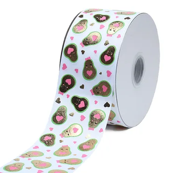 

(50 yards/lot ) Kids DIY 3 inch avocado gold foil printed grosgrain ribbon