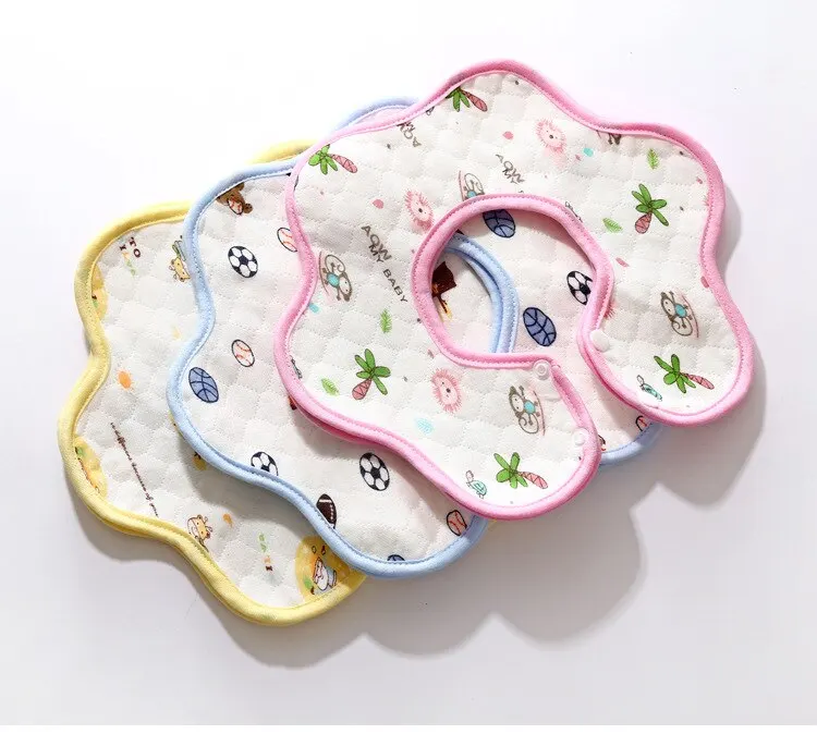 Oeak Waterproof Baby Can Rotate Bib Petal Flower Type Saliva Towel Cotton Soft Breathable Baby Bib