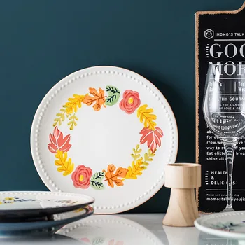 

Tableware Ceramic Dinner Plate Set Dish 8/10 Inch Porcelain Cute Dessert Plate Dinnerware Four Seasons Hand-painted Steak Plate