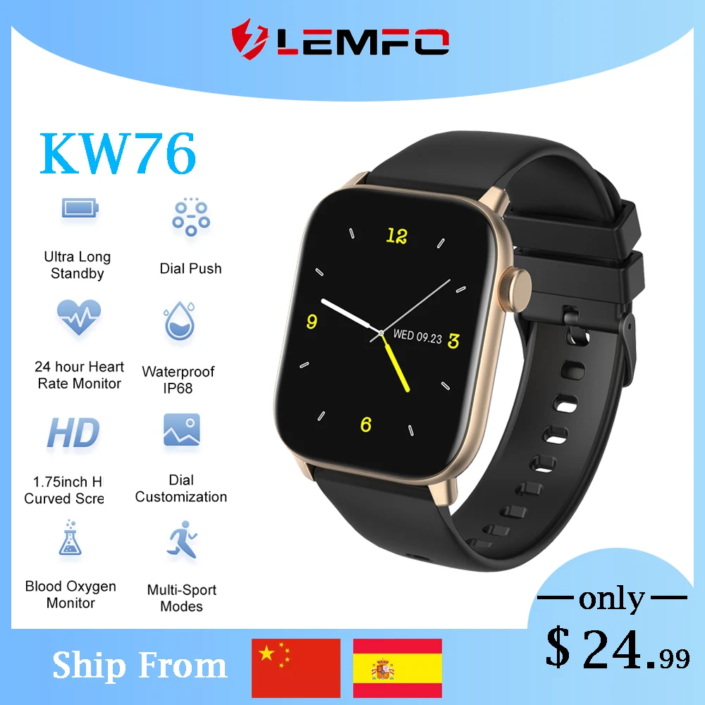 LEMFO Smart Watch Men smartwatch KW76 Iwo 13 Pro DIY Face 24 Мониторинг сердечного ритма HD изогнутый экран