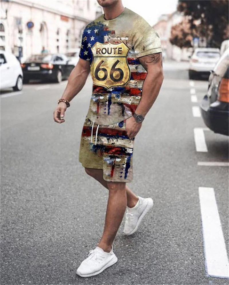 2022 New Printed Oversized custom T-shirt Shorts Set Graffiti texture Two Piece Set Outfits Harajuku Large Size Punk Tops Suit mens sweatsuits sets