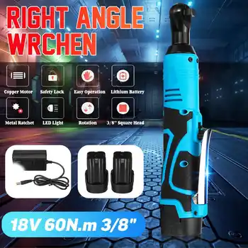 

18V 60N.m 3/8 Inch Cordless Electric Ratchet Right Angle Wrench with 2pcs 8000mAh Battery Charger LED Power Tools
