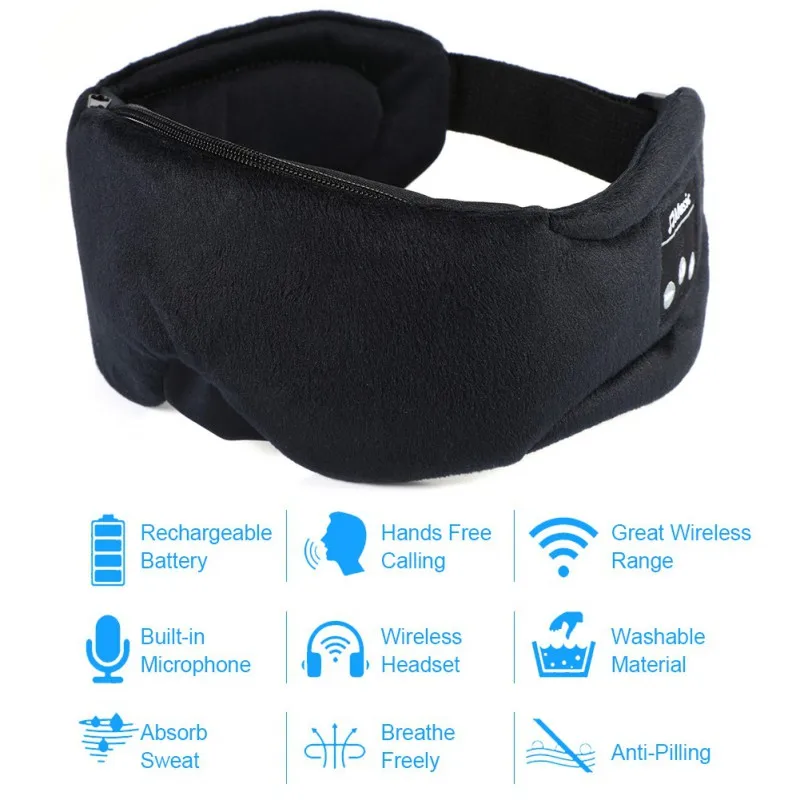 Наушники для сна, Bluetooth 5,0, беспроводная маска для глаз, наушники для путешествий, повязка для сна, Встроенные динамики, микрофон, регулируемый
