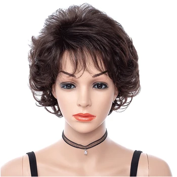 

synthetic short brown natural wave bouncy curly wig with bangs for women cosplay women's wig bangs