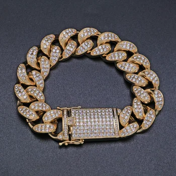 

20MM Heavy Cuban Chain Bracelet Iced Out Full CZ Gold Silver Color Chains Bracelets Men Hip Hop Rock Entertainment Jewelry Gifts