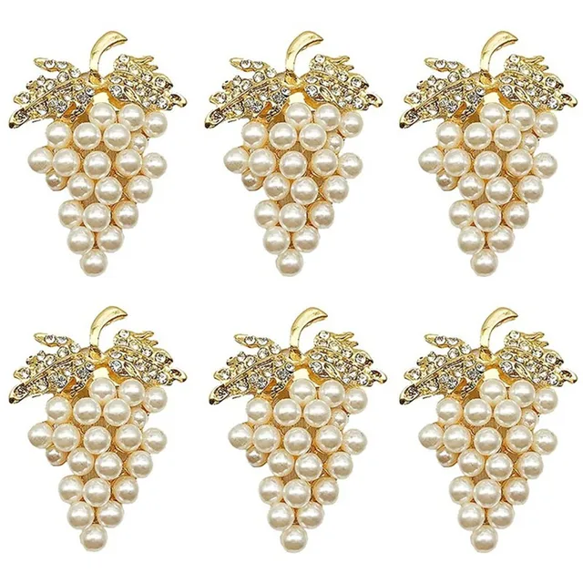 6pcs Grapes Napkin Rings Set With Glittering Fake Diamond Pearls Alloy Napkin Ring Holder For Parties Holiday Daily 1