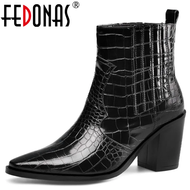 FEDONAS/модные женские ботильоны из натуральной кожи без застежки с принтом Новинка