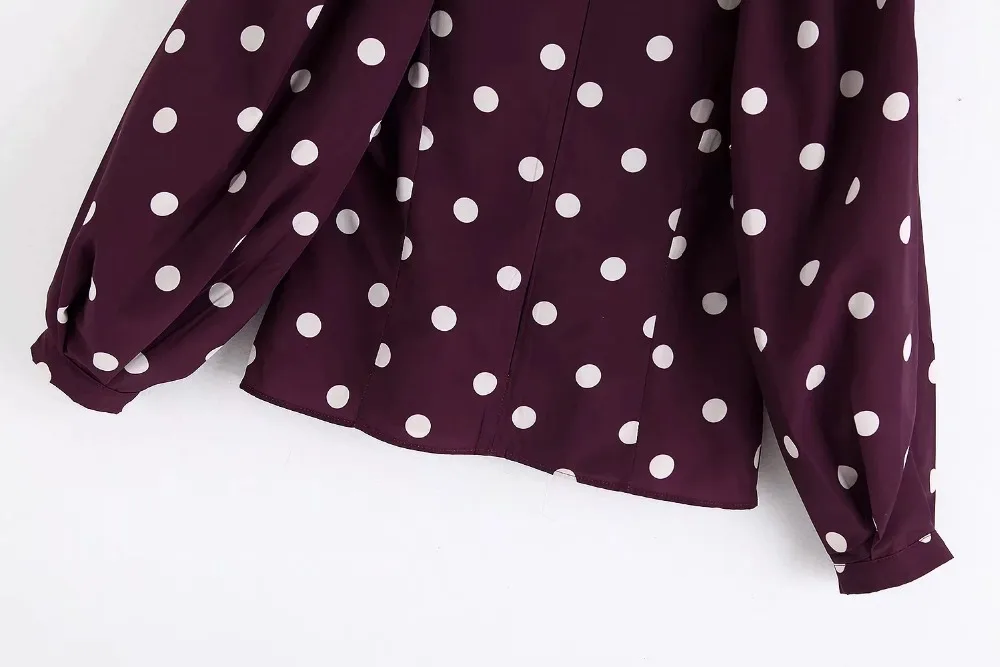Увядшая английская элегантная винтажная рубашка в горошек с пышными рукавами и квадратным воротником, осенняя женская рубашка-кимоно, топы, футболки размера плюс