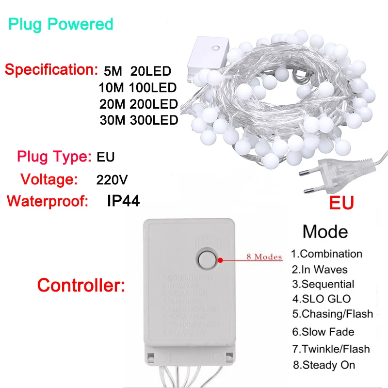 ЕС вилка 10 м 100LED 20 м 30 м елка на Рождество гирлянды огни сказочные занавески наружные гирлянды праздничные украшения