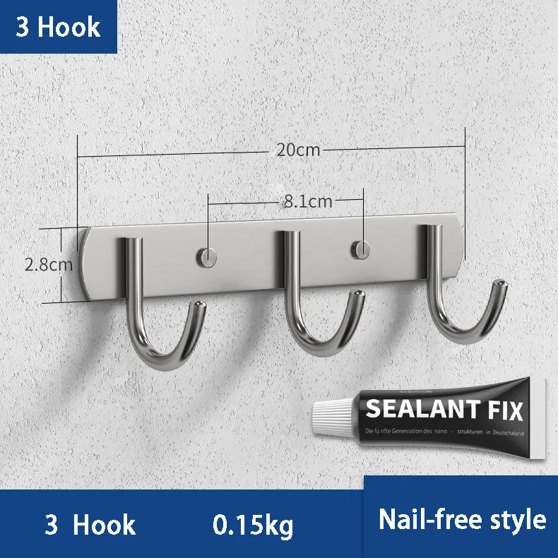 Стильный крючок для одежды из нержавеющей стали 304, кухонный крючок для одежды для ванной комнаты, крючок для полотенец из нержавеющей стали - Цвет: 3 hook