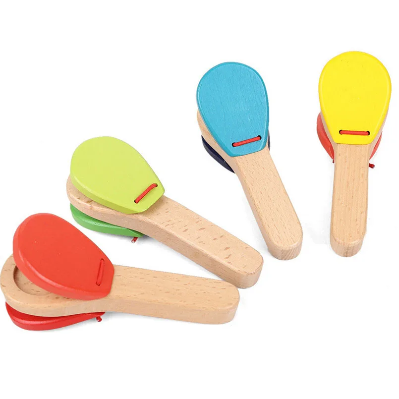 2Pcs/set Wooden Baby Musical Instrument Castanets Board Toys Percussion Handle Clapping Educational Sound Music Toy For Kids
