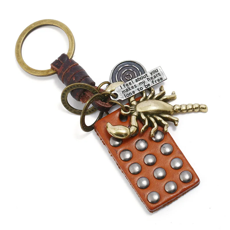

Punk Handmade Retro Weaving Cattle-leather Key Ring Europe And America Alloy Scorpion Creative Genuine Leather Small Gifts Penda